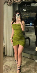 Simple Sheath Olive Green 18th Birthday Dresses Birthday Outfits P1337