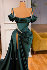 P1345 - Halter Straps Scoop Pleats Beads Long Evening Formal Dress with Split