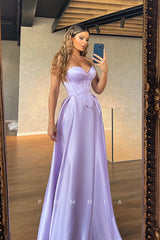 P1353 - A-Line Strapless Sweetheart Pleats Sleeveless Satin Long Prom Party Dress