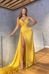 P1367 - Off-Shoulder V-Neck Side Slit Pleats Sheath Prom Formal Evening Dress