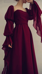 Sexy Square Neckline Chiffon Long Prom Dress 21th Birthday Outfit P1371