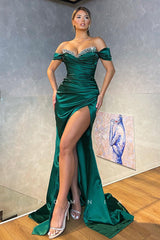 P1372 - Column/Sheath Strapless V-Neck Beading Side Slit Evening Prom Dress
