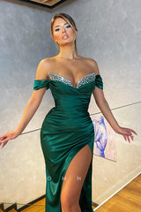 P1372 - Column/Sheath Strapless V-Neck Beading Side Slit Evening Prom Dress