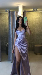 Enchanting Satin Backless Lace-up Mermaid Long Prom Dress Party Dress Evening Dress HZ1024