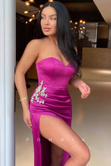 P1381 - Off-Shoulder Sweetheart Beads Pleats Prom Evening Formal Dress Side Slit