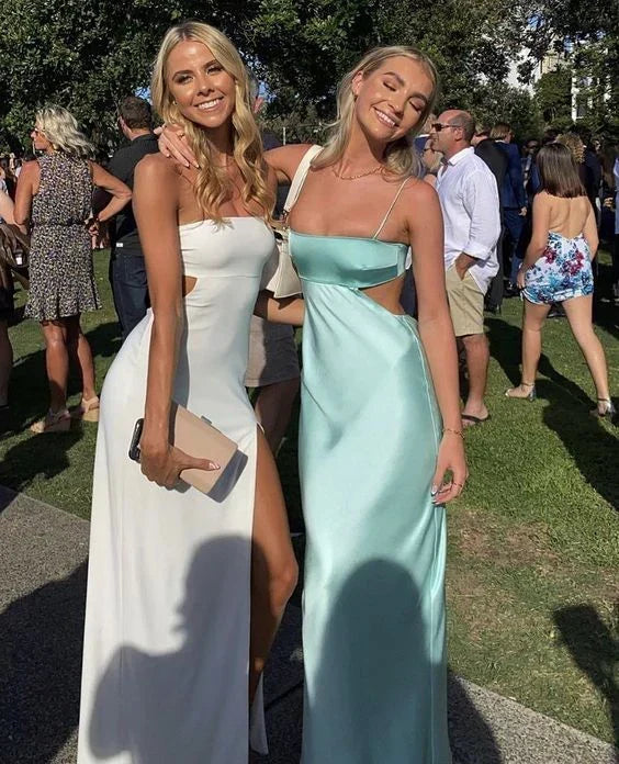 Vintage Aqua Spaghetti Strap Mermaid Satin Prom Dress Party Dress Evening Dress HZ1024