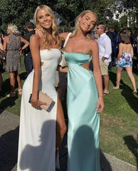 Vintage Aqua Spaghetti Strap Mermaid Satin Prom Dress Party Dress Evening Dress HZ1024