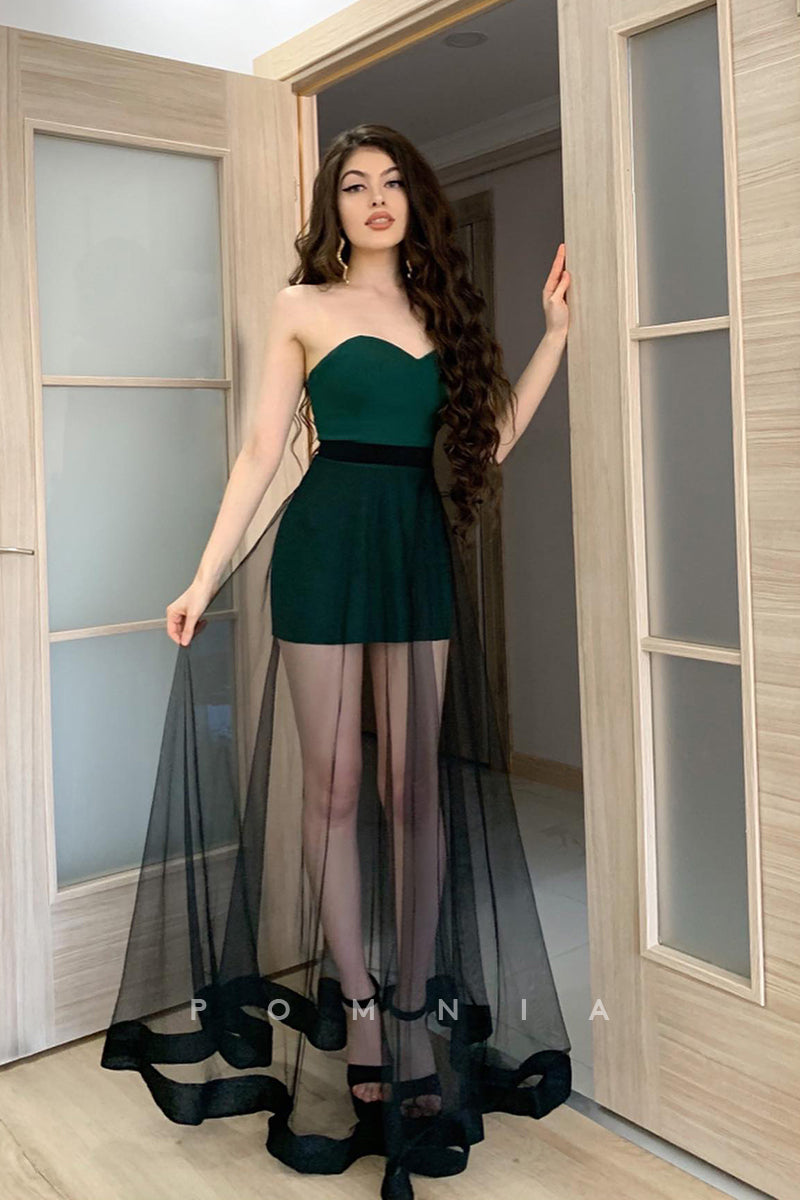 P1384 - Unique Strapless Sweetheart Tulle Sleeveless Prom Formal Dress