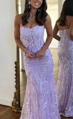 luxurious strapless sheer lace applique long prom dress birthday outfit P1385