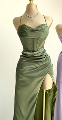 Simple Mermaid Floor Length Prom Dress With Slit P1386
