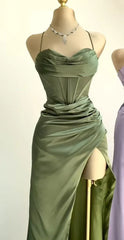 Charming Satin High Slit Sweetheart Mermaid Long Prom Dress Party Dress Evening Dress HZ1024