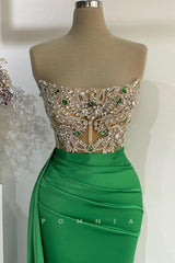 P1389 - Off-Shoulder Beading Scoop Pleats Sleeveless Long Evening Formal Dress with Slit
