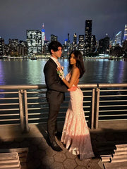Enchanting Pink Lace Backless Mermaid Long Prom Dress Party Dress Evening Dress HZ1024
