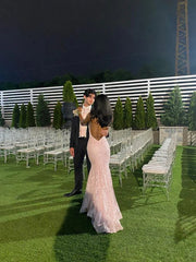 Enchanting Pink Lace Backless Mermaid Long Prom Dress Party Dress Evening Dress HZ1024