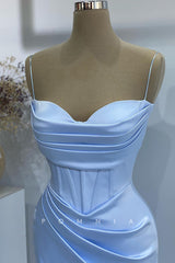 P1391 - Simple Spaghetti Straps Pleats Sleeveless Satin Long Prom Party Formal Dress