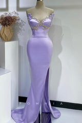 P1394 - Off-Shoulder V-Neck Beads Sdie SLit Sleeveless Long Prom Evening Formal Dress