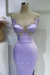 P1394 - Off-Shoulder V-Neck Beads Sdie SLit Sleeveless Long Prom Evening Formal Dress