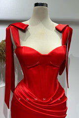 P1398 - Sheath Double Straps Sweetheart Satin Pleats Long Prom Evening Party Dress