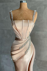 P1400 - Sheath/Column Straps Beaded Slit Sleeveless Evening Formal Prom Dress