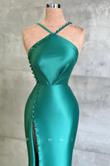 P1403 - Cross-Neck Button Side Slit Sleeveless Long Prom Party Formal Dress