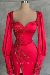 P1407 -  Sweetheart Long Sleeves Appliques Long Evening Formal Dress with Split