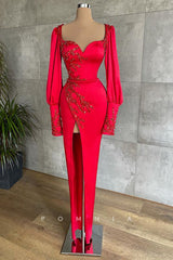 P1407 -  Sweetheart Long Sleeves Appliques Long Evening Formal Dress with Split