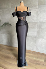 P1414 - Column/Sheath Straps Sweetheart Pleats Prom Party Evening Dress Beading