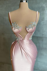 P1415 - Spaghetti Straps Deep V-Neck Beaded Pleats Sleeveless Prom Evening Dress