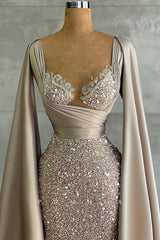 P1416 - Mature Sheath Beaded Sequined Long Evening Formal Dress with Train