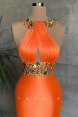 P1418 - High Neck Beads Sleeveless Column/Sheath Long Evening Fprmal Dress