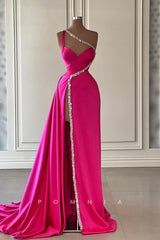 P1419 - Stunning One Shoulder Beads High Split A-Line Long Evening Formal Prom Dress