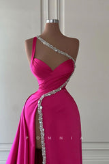 P1419 - Stunning One Shoulder Beads High Split A-Line Long Evening Formal Prom Dress