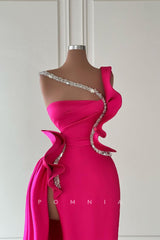 P1420 - One Shoulder Scoop A-Line Side Split Sleeveless Evening Formal Dress