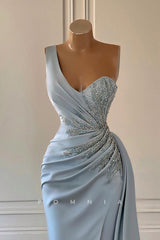 P1428 - Chic One Shoulder Beading Pleats Long Prom Formal Evening Dress with Split