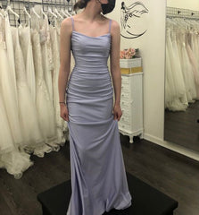 Modest Mermaid Straps Lilac Backless Prom Dress P1433