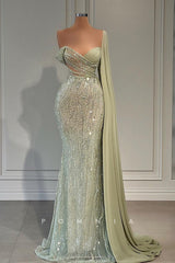 P1436 - Unique One Shoulder Appliques Long Formal Evening Dress with Train
