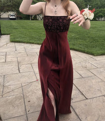 Vintage A line Straps Dark Burgundy Long Prom Dress P1439