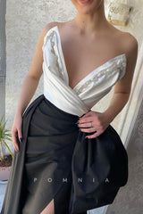 P1441 - Chic Strapless V-Neck Bow-Knots A-Line Evening Formal Dress with Split