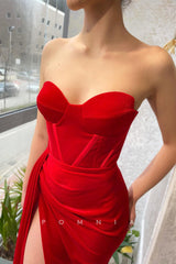 P1447 - Sexy/Hot Strapless Sweetheart Pleats Velvet Prom Party Evening Dress with Split