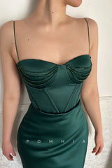 P1449 - Spaghetti Straps Sweetheart Beads Pleats Sleeveless Prom Party Dress with Split