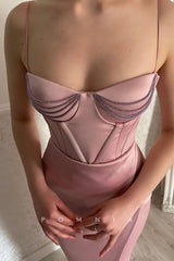 P1449 - Spaghetti Straps Sweetheart Beads Pleats Sleeveless Prom Party Dress with Split