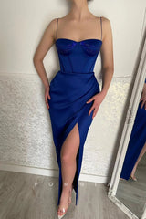 P1449 - Spaghetti Straps Sweetheart Beads Pleats Sleeveless Prom Party Dress with Split
