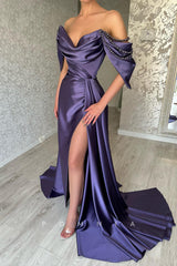 P1456 - Strapless Cap Sleeves V-Neck Beading Long Evening Formal Dress with Split