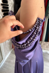 P1456 - Strapless Cap Sleeves V-Neck Beading Long Evening Formal Dress with Split