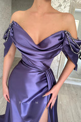 P1456 - Strapless Cap Sleeves V-Neck Beading Long Evening Formal Dress with Split