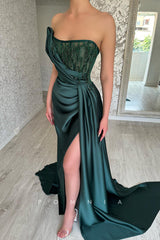 P1457 - Off-Shoulder Scoop Beading Sleeveless Pleats Long Evening Formal Prom Dress