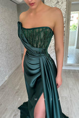 P1457 - Off-Shoulder Scoop Beading Sleeveless Pleats Long Evening Formal Prom Dress