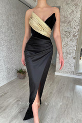 P1459 - Sheath/Column Strapless V-Neck Pleats Sleeveless Prom Party Dress with Split