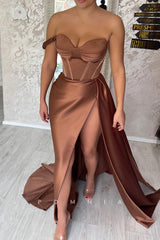 P1463 - Off-Shoulder Sweetheart A-Line High Split Long Evening Prom Party Dress