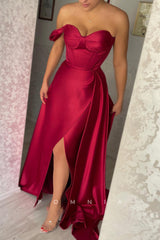 P1463 - Off-Shoulder Sweetheart A-Line High Split Long Evening Prom Party Dress